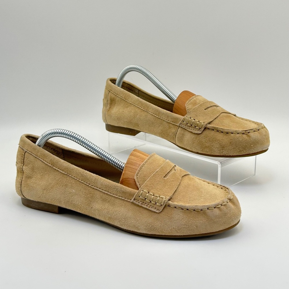 White Mountain Penny Loafers Womens 8 Tan Suede Leather Flats Preppy Classic